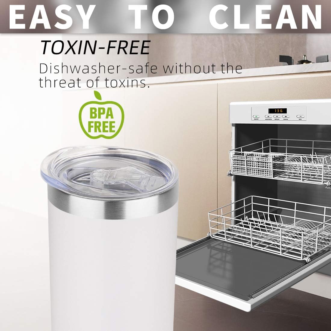 HASLE OUTFITTERS 20 oz Skinny Tumblers Bulk Set, Stainless Steel Insulated Slim Tumblers with Lids, Reusable Double Wall Travel Coffee Mugs, Durable Powder Coated Travel Water Cups(White, 4)