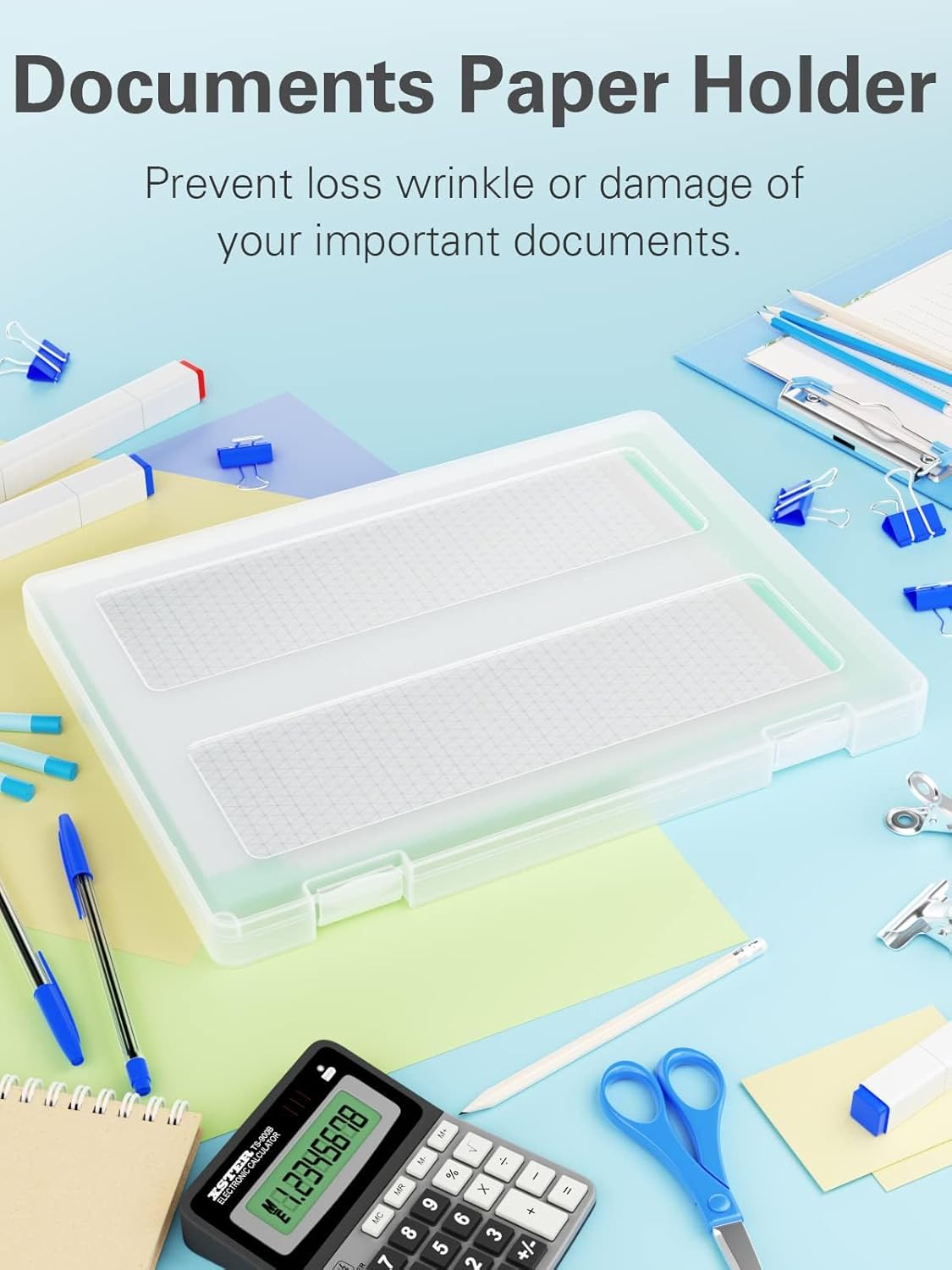 iBune 4-Pack A4 Plastic Paper Organizer Box, Scrapbook Storage for 8.5” x 11” Letter Papers, Portable Document Holder, Photo Storage Box Sticker Art Supplies Organizers, 12.2” x 8.9” x 0.7” Inner Size