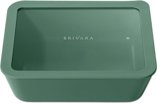 Ceramic Coated Glass Food Storage Container | No PTFE, PFOA, PFAS, and BPA | Reusable Non Toxic Meal Prep Container with Glass Lid | Easy To Store | 11 Cup Rectangle [Pine]