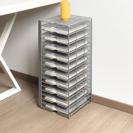Metal File Stand, Under Desk Paper Organizer with 20 Shelves, Office Accessories and File Holder for Home Office or Study(Silver)