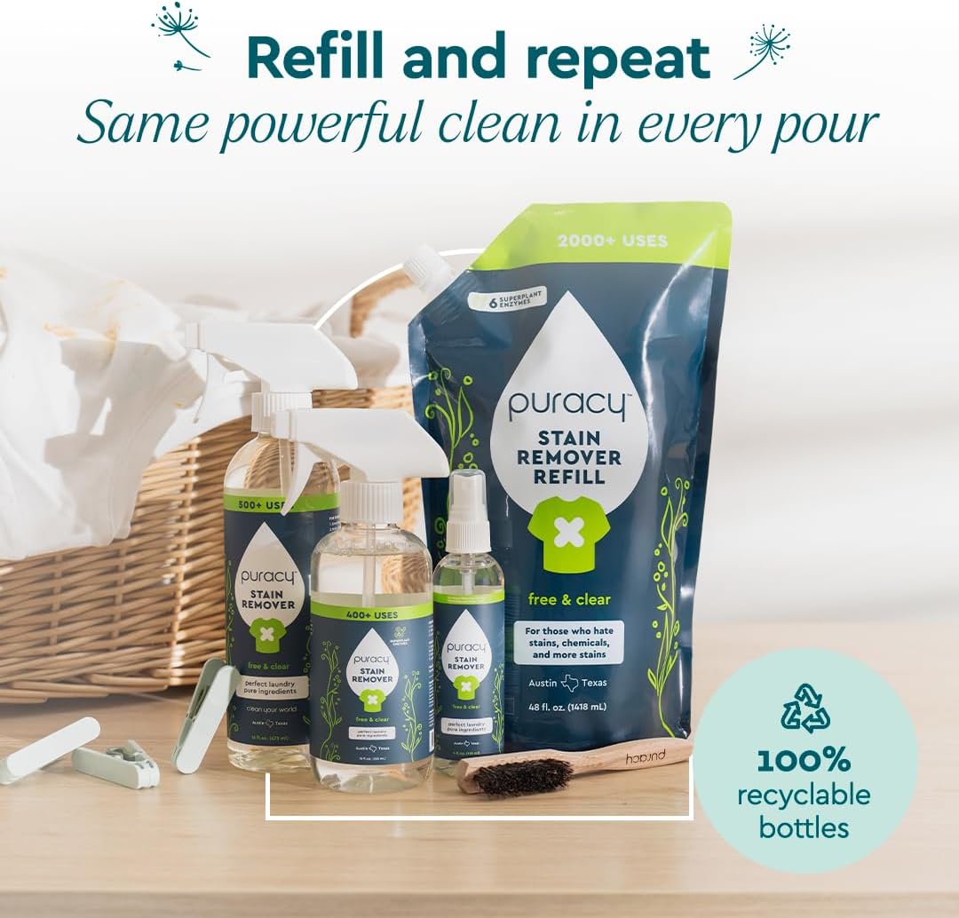 Puracy Stain Remover, Natural Travel and Laundry Stain Cleaner for Clothes, Baby Essentials, Kids Stains, Oil and Fabric Spot Cleaner, Unscented (Stain Remover Spray, 4 fl oz)