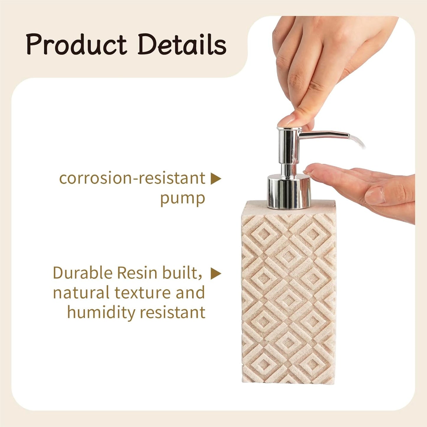 4-Piece Bathroom Accessory Set – Modern Resin & Sandstone Vanity Organizer, Vintage Texture Lotion Dispenser, Toothbrush Holder, Tumbler, Soap Dish (Beige)