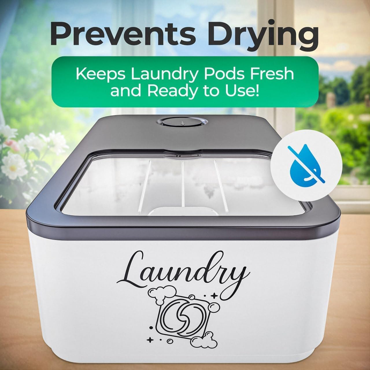 Skywin Laundry Pod Container with Slide Lid, 15 x 8.7 x 4.5 In, Holds 11 Pounds OR 120-150 Pods, Black with Print