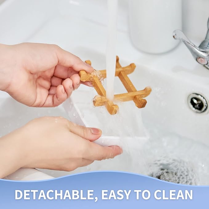 Bamboo Soap Dishes for Bar Soap Holders for Shower for Bathroom Sink Bulk Small Wooden Soap Tray Jabonera Pretty Neat Ventilated Soap Dish Disj Disk, Detachable (Single Right Angle White)