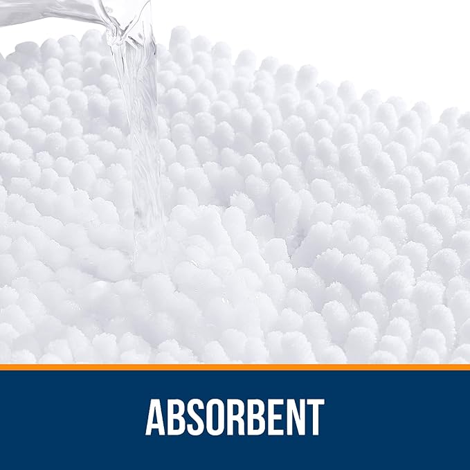 OLANLY Bathroom Rugs 47x24, Extra Soft Absorbent Chenille Bath Rugs, Rubber Backing Quick Dry, Machine Washable Bath Mats for Bathroom Floor, Tub and Shower, Home Decor Accessories, White