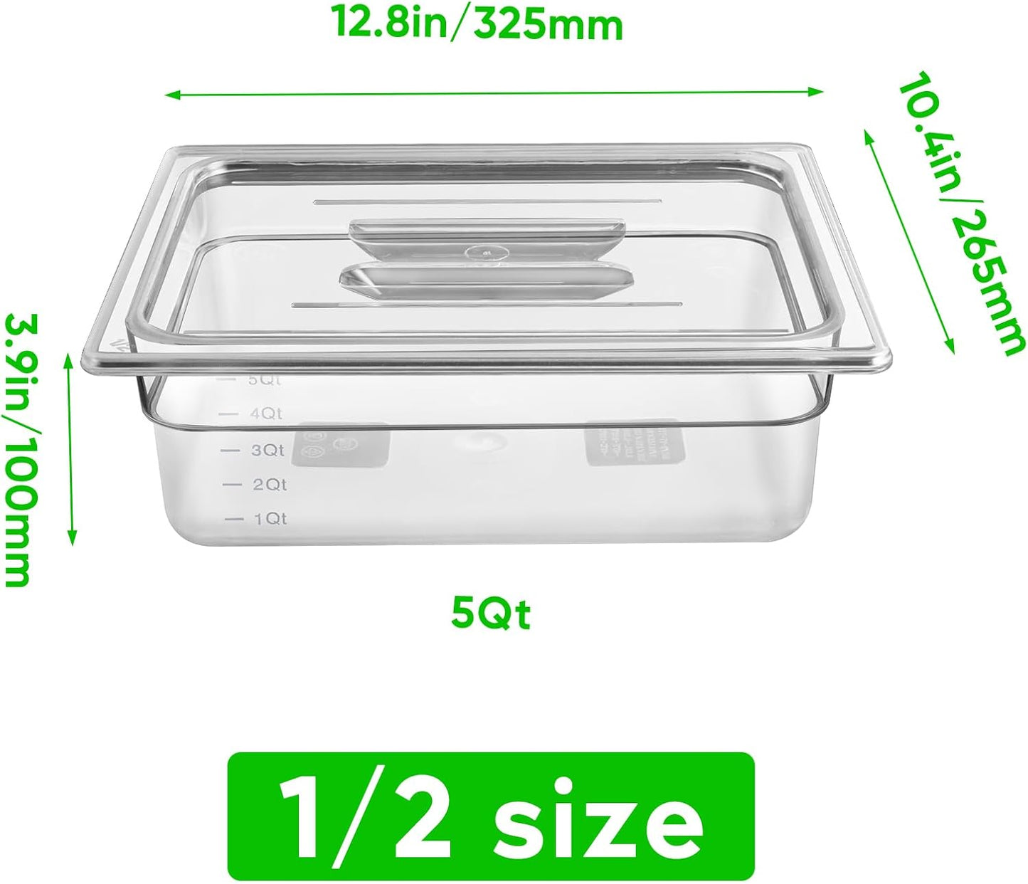 6 Pack 1/2 Size 4'' Deep Clear Food Pans with Lids, Commercial Food Pans Polycarbonate Transparent Food Storage Containers, Stackable Plastic Pan with Capacity Scale, Restaurant Supplies Hotel Pan