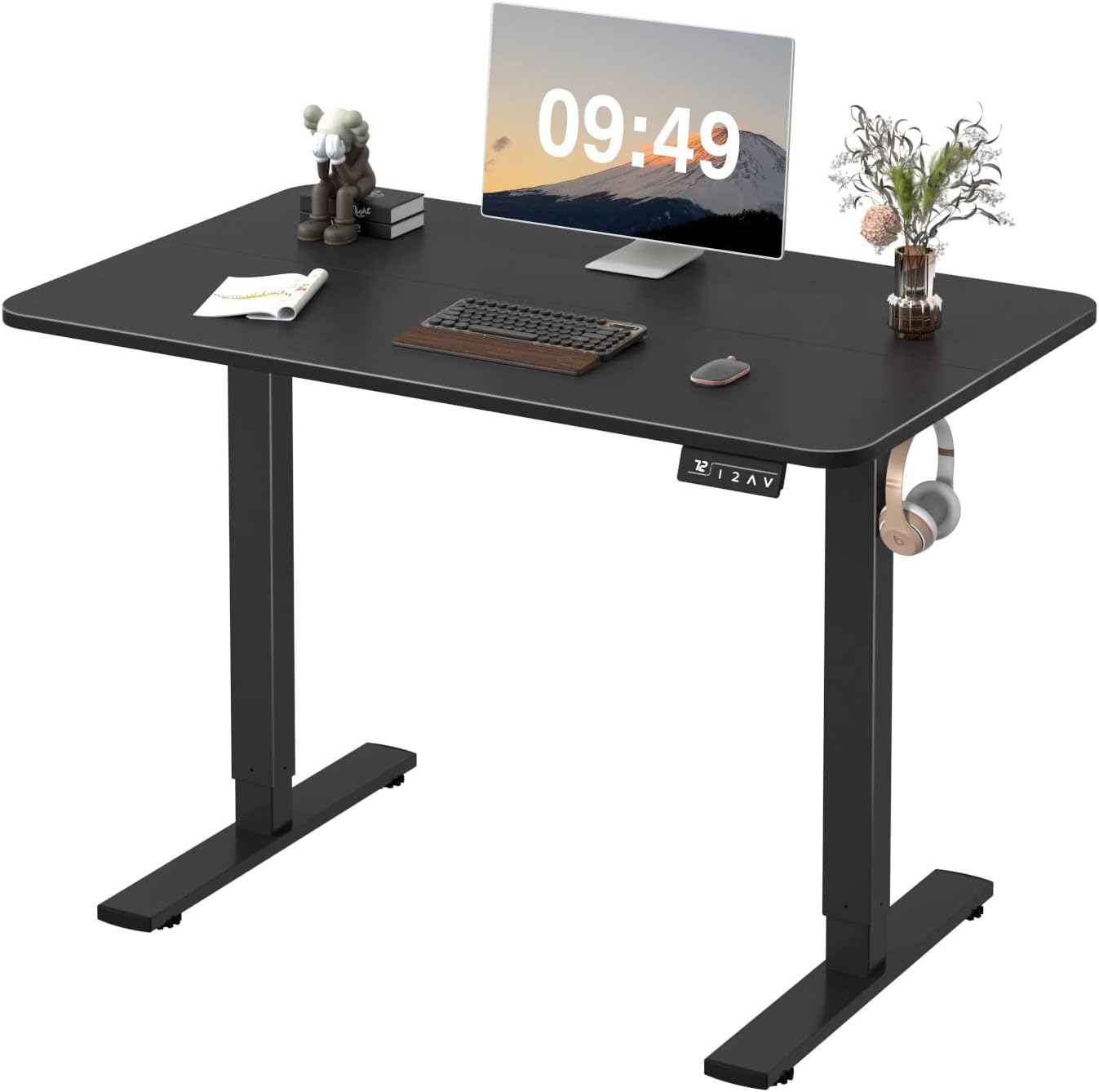 Furmax Electric Height Adjustable Standing Desk Large 48 x 24 Inches Sit Stand up Desk Home Office Computer Desk Memory Preset with T-Shaped Metal Bracket, Black