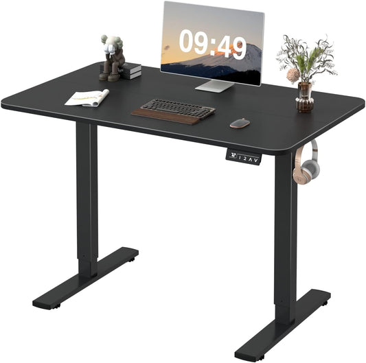 Furmax Electric Height Adjustable Standing Desk Large 48 x 24 Inches Sit Stand up Desk Home Office Computer Desk Memory Preset with T-Shaped Metal Bracket, Black