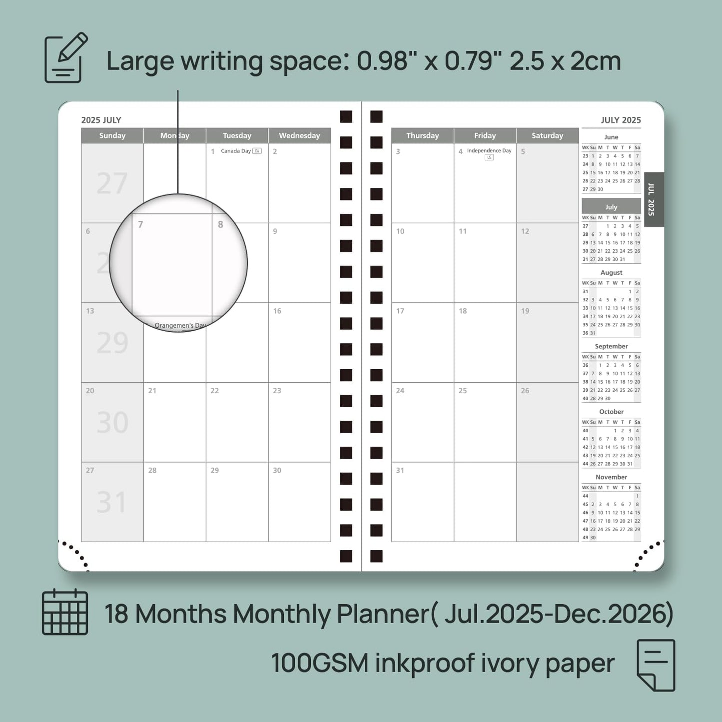 POPRUN Monthly Planner 2025-2026 Pocket Size (4" x 6.25") 18 Months Calendar (Jul 2025 - Dec 2026) - 4 Pages per Month with Monthly Expense & Notes, Sunday Start, Leather Cover - Night Sky Blue