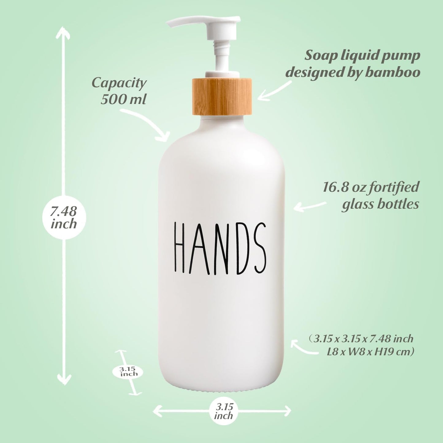 2 Pack Glass Soap Dispenser Set, Hand and Dish Glass Soap Dispensers for Kitchen Sink, Kitchen Soap Dispenser Set Suitable for Black and White Kitchen Décor