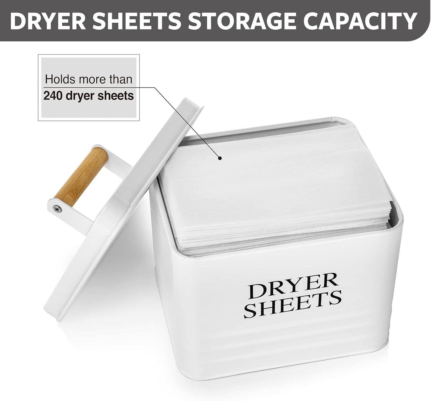 Calindiana Modern Farmhouse Metal Laundry Dryer Sheets Holder Fabric Softener Dispenser with Lid for Laundry Room Decor and Accessories and Space Saving Laundry Organization and Storage, White