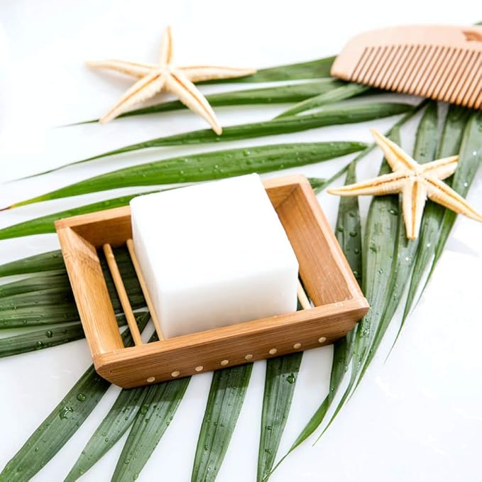 Kaxich 2 Pack Bamboo Wooden Soap Dish Shower Soap Storage Holder Saver Soap Tray Plate for Bathroom Shower Vanities Kitchen Sink