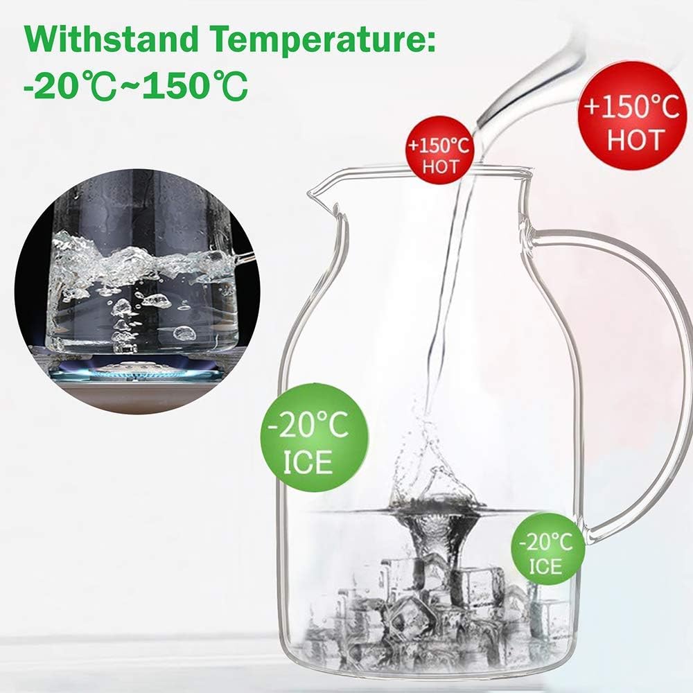 68OZ Glass Pitcher with Lid and Spout - High Heat Resistance Pitcher for Hot/Cold Water & Iced Tea (2.0L)