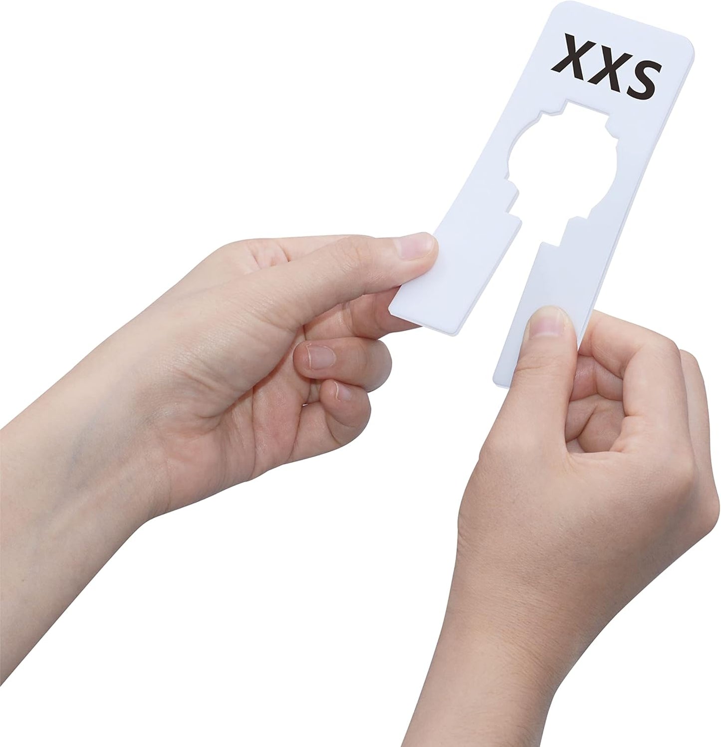 40 Pack Rectangular White Plastic Clothing Size Closet Rack Dividers Hangers, Preprinted in 8 Sizes XXS, XS, S, M, L, XL, XXL, XXXL (2.5”x 5”, Inner Diameter 1.38”)