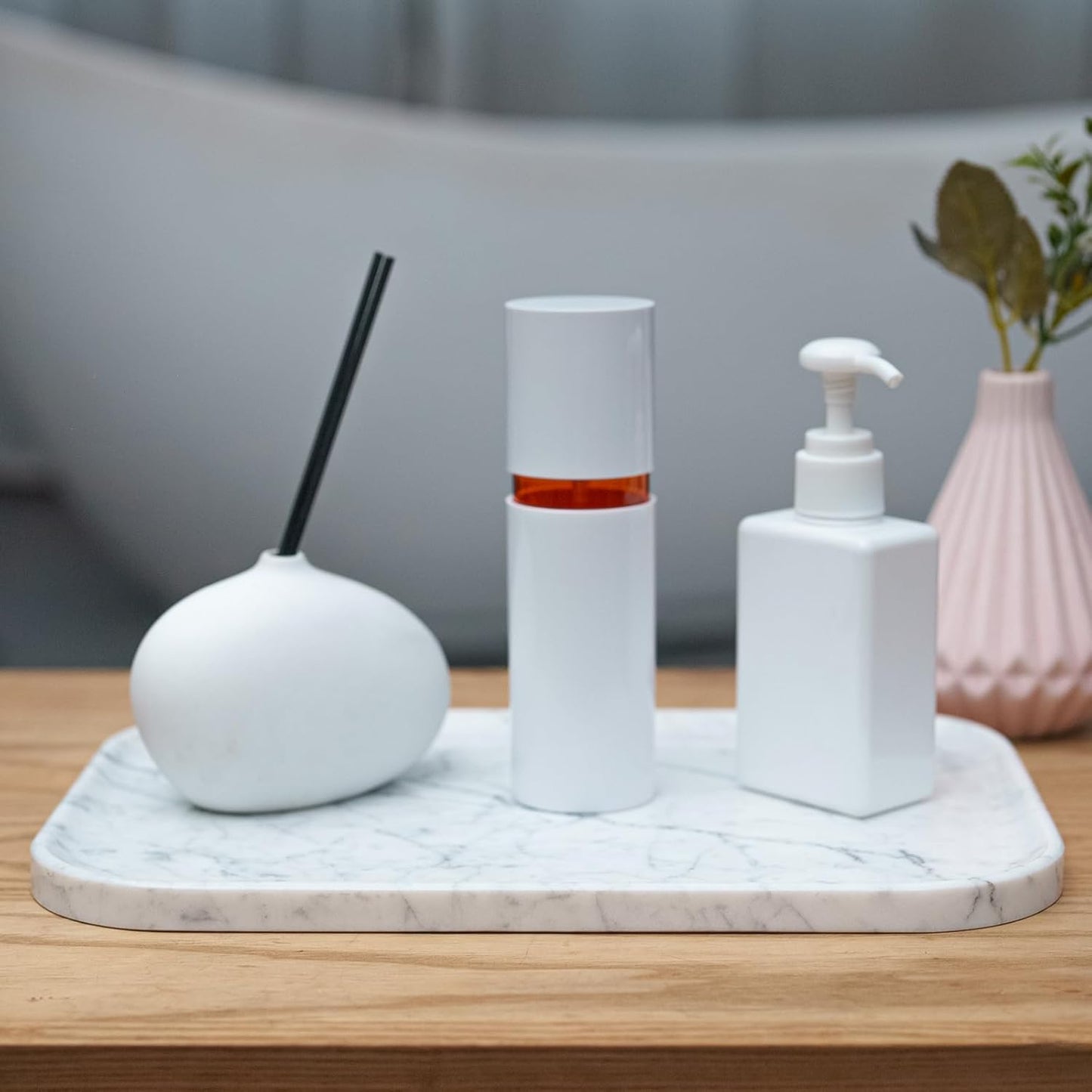 Carrara White Marble Bathroom Vanity Tray | Natural Stone Decorative Organizer | Multi-Use for Vanity, Spa, Kitchen, Bedroom | Waterproof & Non-Slip Design,11.8"x7.8"x0.6"