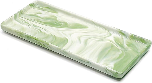 9.2" Porcelain Small Bathroom Tray, Ceramic Countertop and Vanity Tray for Cosmetics, Perfume, Jewelry, Candle - Kitchen Soap Tray for Kitchen Counter (Green)