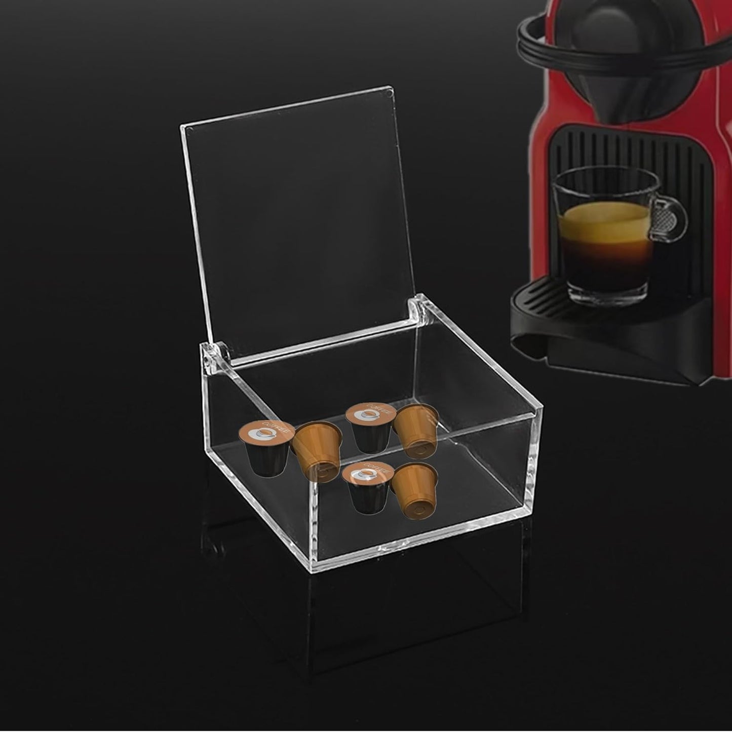 KissYou Acrylic Box with Lid Clear Storage Contanier Coffee Pod Holder Organizers Accessories Clear Hinged Lid Box
