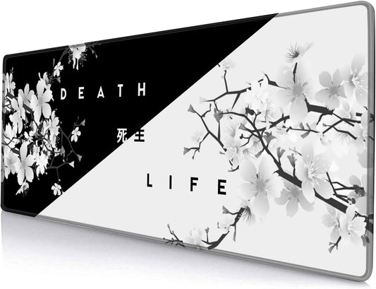 Gaming Mouse Pad, Large Mouse Pads for Desk, Non-Slip Rubber Base Mousepad, Keyboard Mouse Mat Desk Pad with Stitched Edges, 31.5x11.8 inch Sakura Death Life Floral