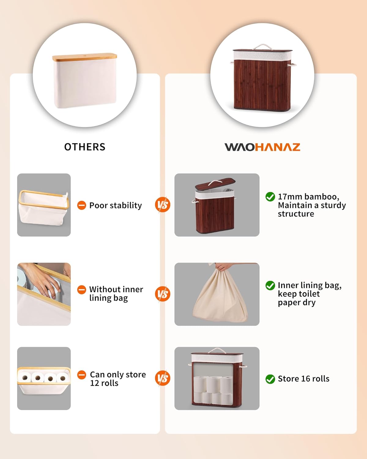 Bamboo Toilet Paper Storage with Lid & Handel, 8 Gallons (30L), Sturdy Toilet Paper Basket, Organizer for Bathroom, Kitchen, Holder with Storage, Brown