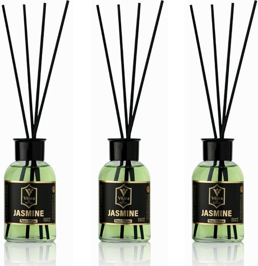 Luxury Reed Diffuser Set - 110ml Aromatherapy Diffuser with Natural Sticks, Aesthetic Room Decor, Long-Lasting Air Freshener for Home, Bathroom, and Office, Essential Oil Stick Diffuse (Jasmine Pack)