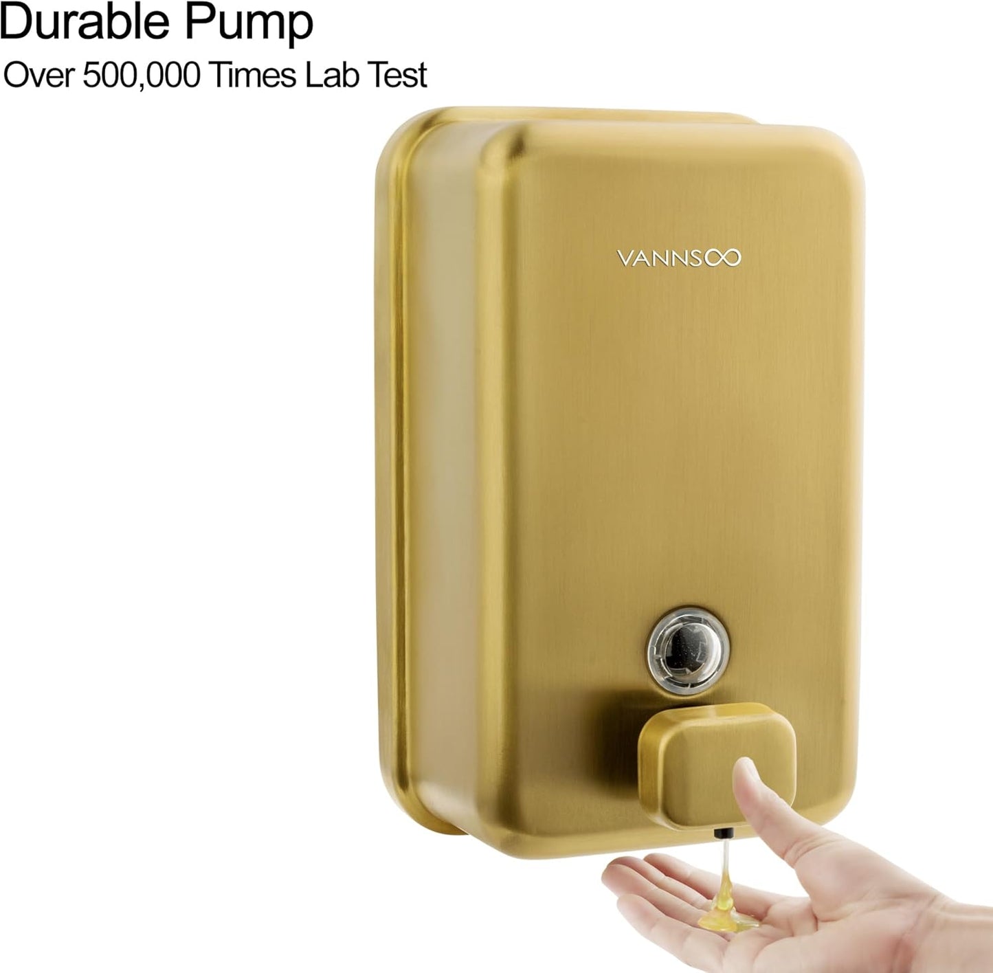 Wall Mounted Hand Soap Dispenser Bathroom, 1200ml 40oz Commercial Stainless Steel Liquid Soap Dispenser Wall Mount (Vertical Gold)