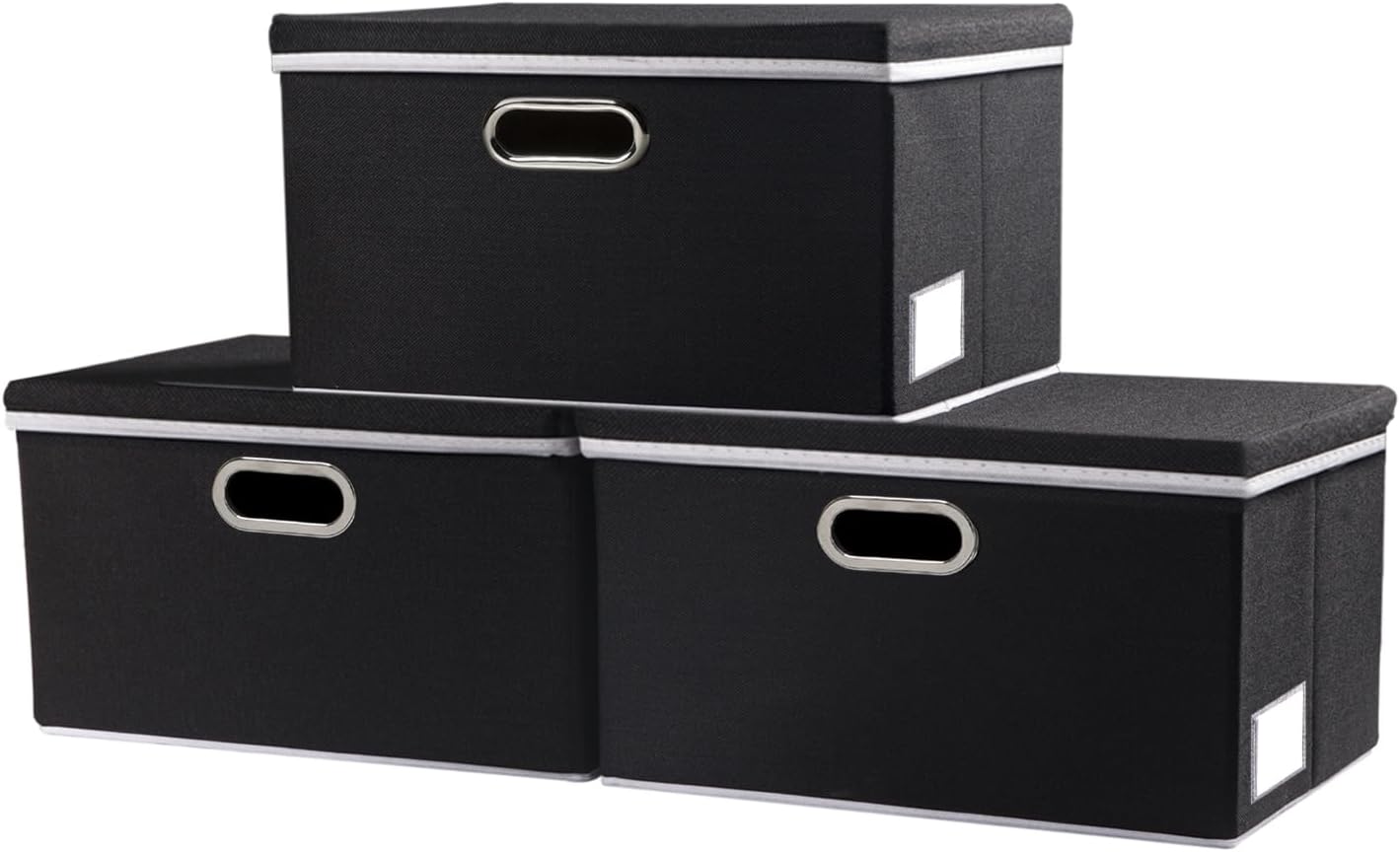 PRANDOM Storage Boxes with Lids [3-Pack] Fabric Collapsible Storage Bins Organizer Containers Baskets Cube with Cover for Home Bedroom Closet Office Nursery Black（11.4X8.6X6.7