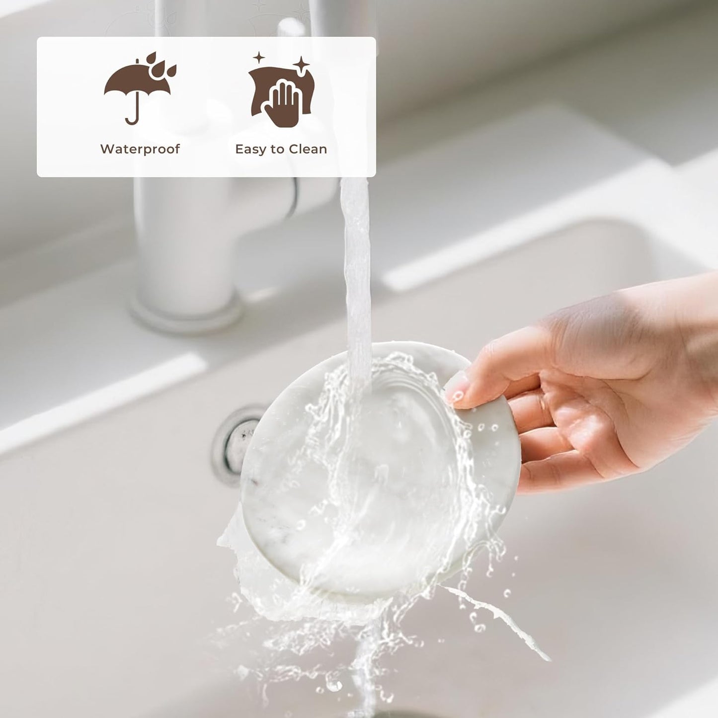 WORHE Marble Soap Dish Italy Natural Stone Sponge Holder for Bathroom Tub Shower Kitchen Sink, Handcraft Round Soap Case Organizer Trinket Plate Jewelry Tray Coaster for Home Decor White (DL008)