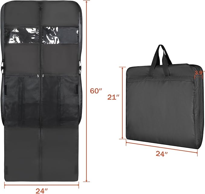 Univivi 60 '' Foldable Extra Long Dress Garment Bag, Premium Breathable & Tear-resistant Hanging Dress Cover for Travel and Closet Storage with Mesh Shoe Pocket and 2 Carry Handles