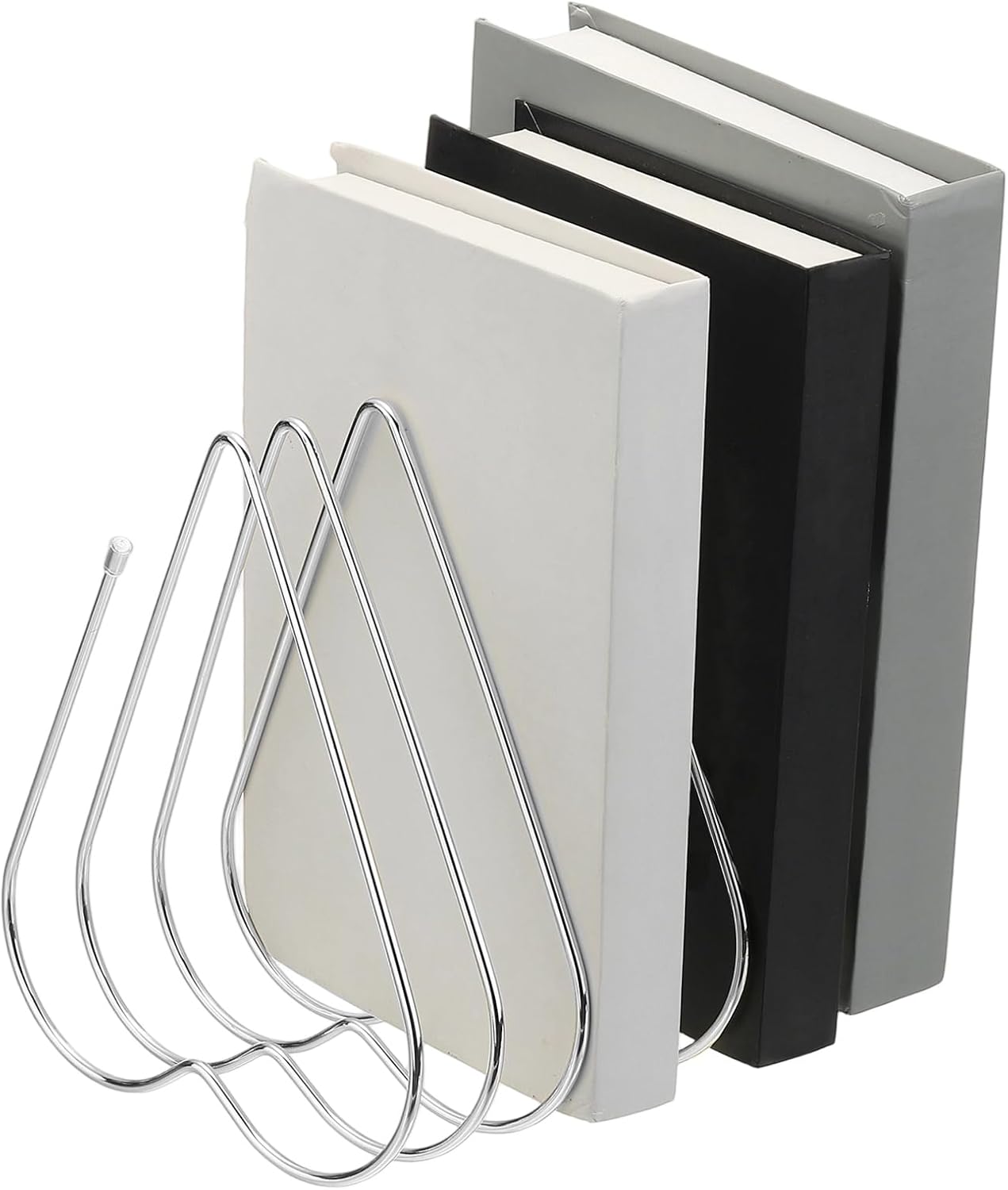 PATIKIL Folder Organizer Stand, 7 Slot Retractable Book Ends Metal Heart Shaped File Rack File Holder Bookshelf for Desk Magazine Letter Paper Mail Home Office Decor, Silver Tone