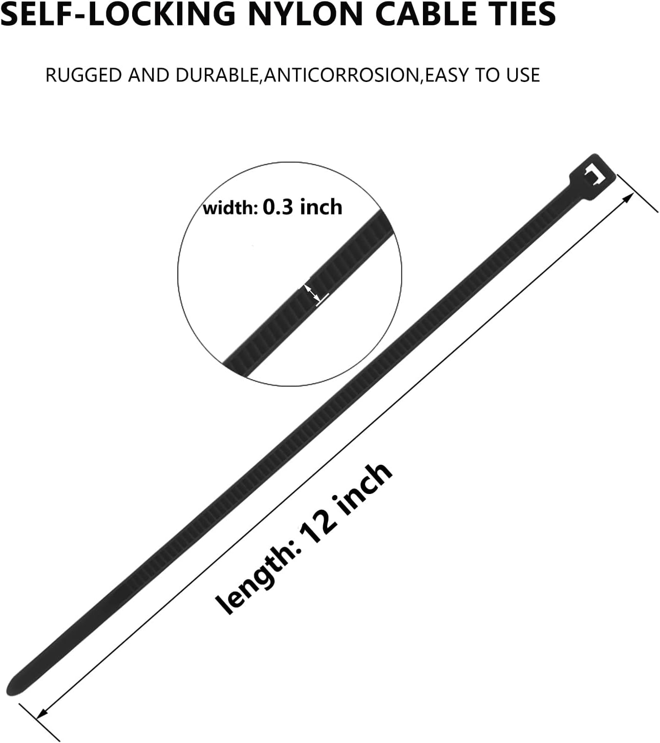 18 inch Black Zip Ties Heavy Duty 250 PACK,120LBS Tensile Strength Self-Locking heavy duty UV Resistant Cable Tie Wraps for indoor and outdoor use