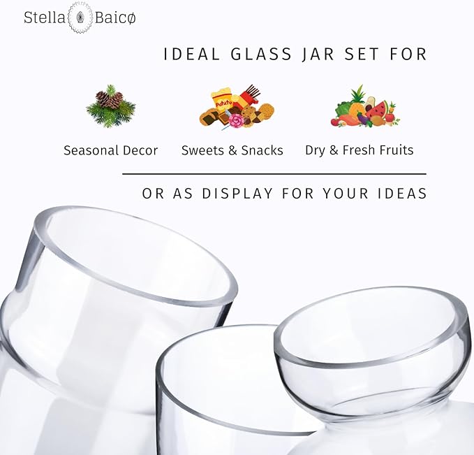 3-Pack Glass Apothecary Jars with Lids – Decorative Candy Storage Containers for Wedding, Buffet, Kitchen (H: 9", 12.5", 14")