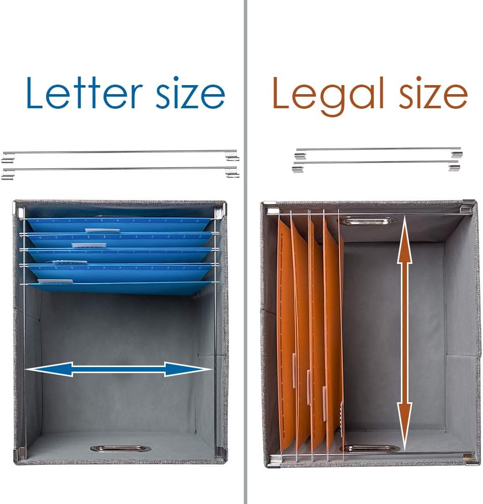 PRANDOM File Organizer Box - Set of 4 Collapsible Decorative Linen Filing Storage Hanging File Folders with Lids Office Cabinet Letter/Legal Size Grey 17.1x14x11.1 inch