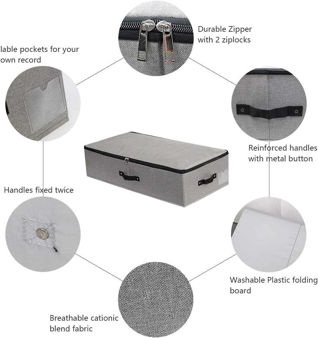 AMJ Under Bed Storage Organizer, Set of 3, Underbed Closet Storage Solution for Closet Organizers Storage Containers with Durable Handles Thick Fabric, Breathable, Linen Dark Gray