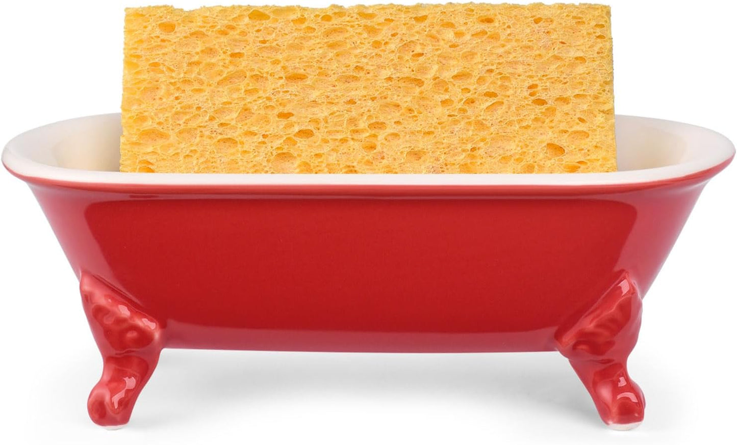 6.5" Ceramic Mini Decorative Clawfoot Bathtub Bar Soap Dish, Kitchen Sponge Holder and Shower Tray for Bathroom, 1 Pack(Chili)