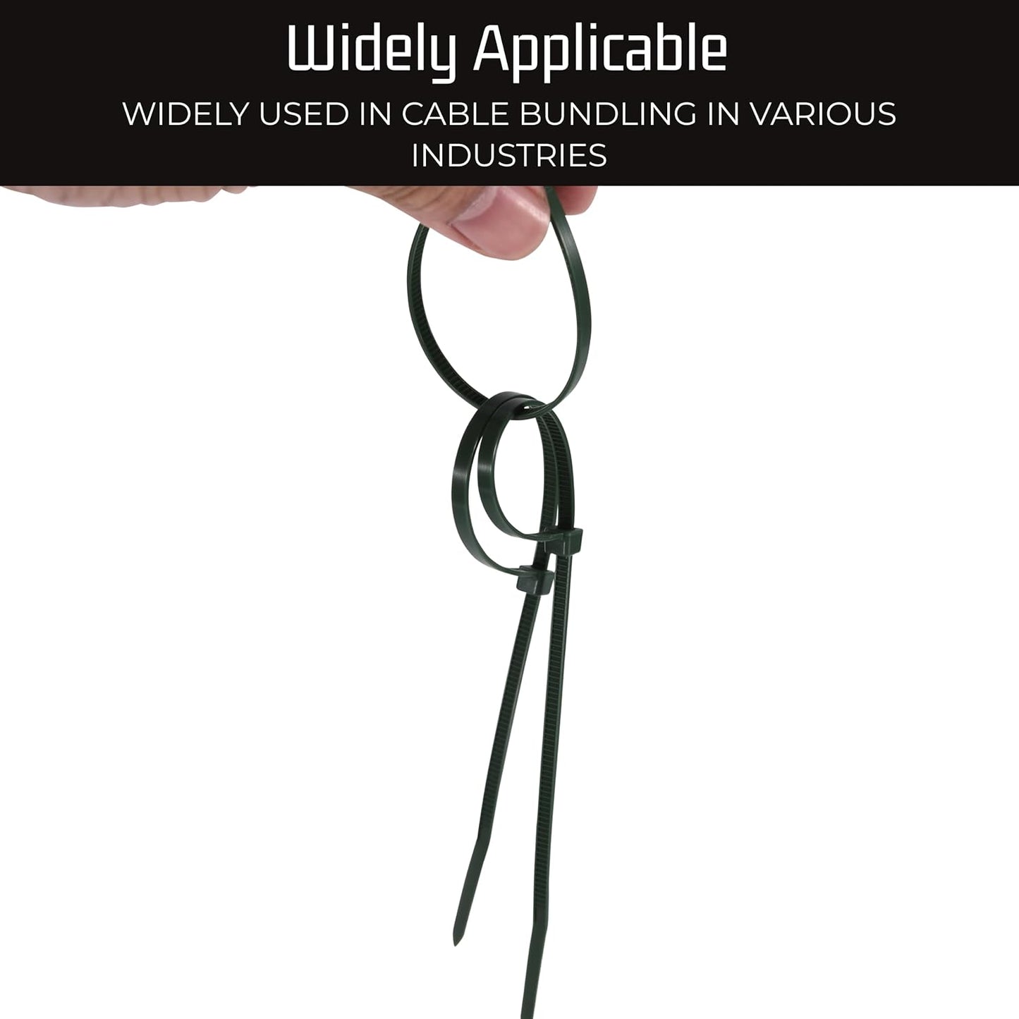 Bolt Dropper 10-Inch Green Cable Zip Ties, 100-Pack - 40 lbs Tensile Strength for Indoor or Outdoor Use - Heavy Duty Self-Locking Premium Plastic Wire Ties - UV and Temperature Resistant Cable Ties