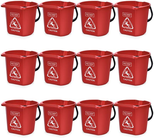 Matthew Cleaning 4.2 Gallon Mop Bucket, Heavy Duty Plastic Cleaning Bucket with Built-in Pour Spout, Mop Holder and Comfort Grip Handle, House and Commercial Cleaning Supplies, Case Pack 12 Pcs Red