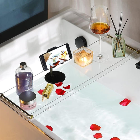 WANLIAN 33-Inch Luxury Bathtub Caddy Tray for Bathroom - Shower Storage Organizer Shelf Accessories (Gold-B)