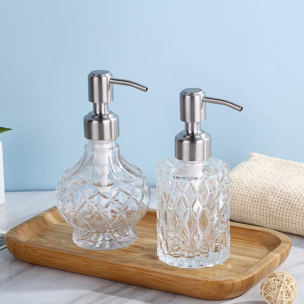 Soap Dispenser with Stainless Steel Pump, Clear Crystal Design, Vintage and Elegant, Refillable Liquid Hand Soap Dish Soap Dispensers for Bathroom Counter, Kitchen Sink (Style2)