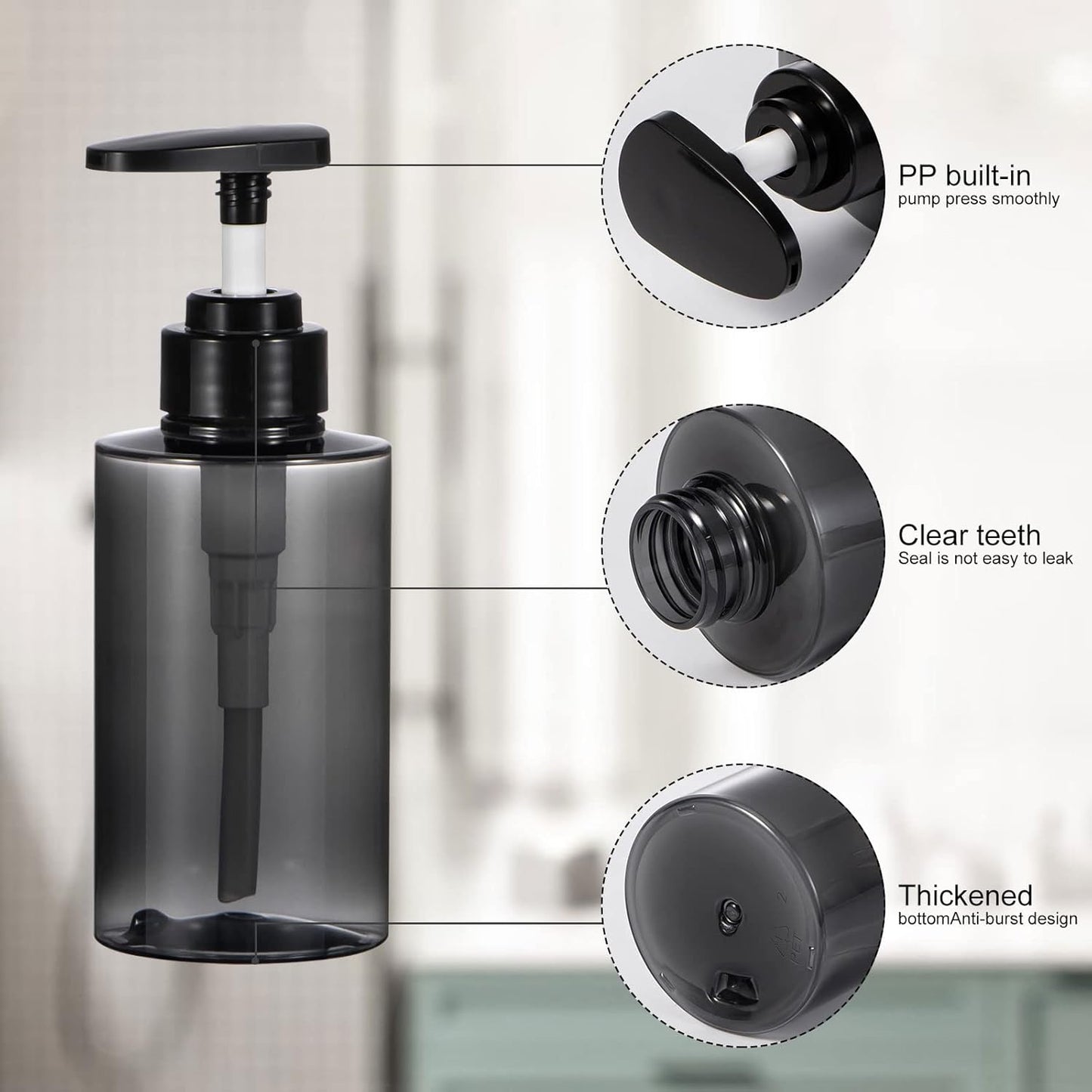 Shampoo Bottles with Pump, Yebeauty 2 Pack Empty Refillable Shower Bottle 10oz 300ml Squeeze Lotion Dispenser for Bathroom,Shampoo Soap, Conditioner Body Wash Liquidl,Clear Grey