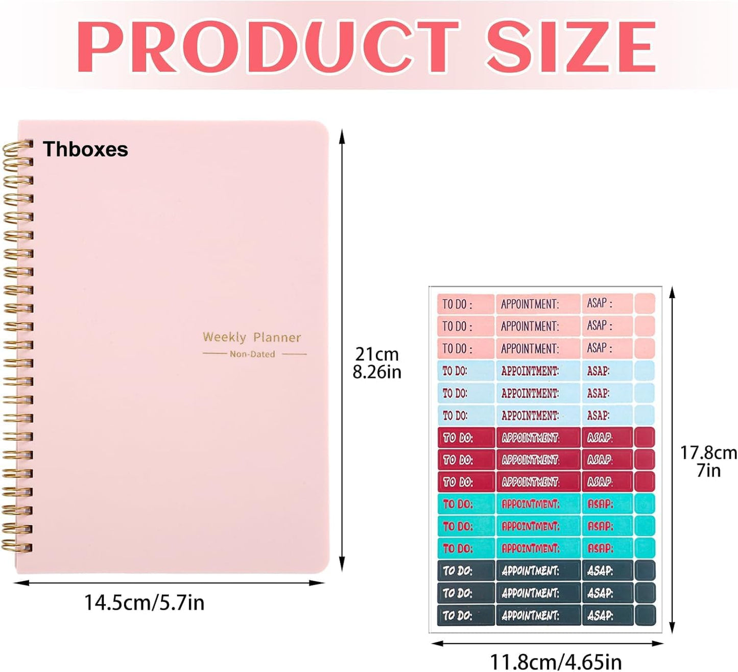 Undated Weekly Planner with Habit Tracker, 52 Weeks To Do List Notebook A5 Weekly Goal Planner with Spiral Binding & Stickers Home Work School Supplies for Women Girls 8.2" x 5.7" - Cute Style