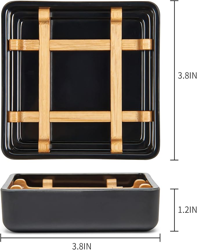Bamboo Soap Dishes for Bar Soap Holders for Shower with Drainage for Bathroom Sink Bulk Small Wooden Soap Tray (Single Right Angle Black)