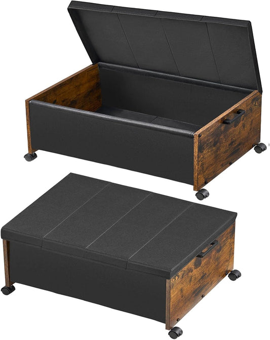 Under Bed Storage with Wheels,Under Bed Drawers Heavy Duty, 2 Packs, Wooden Under Bed Storage Containers Organizer, Metal Frame, Patented Design