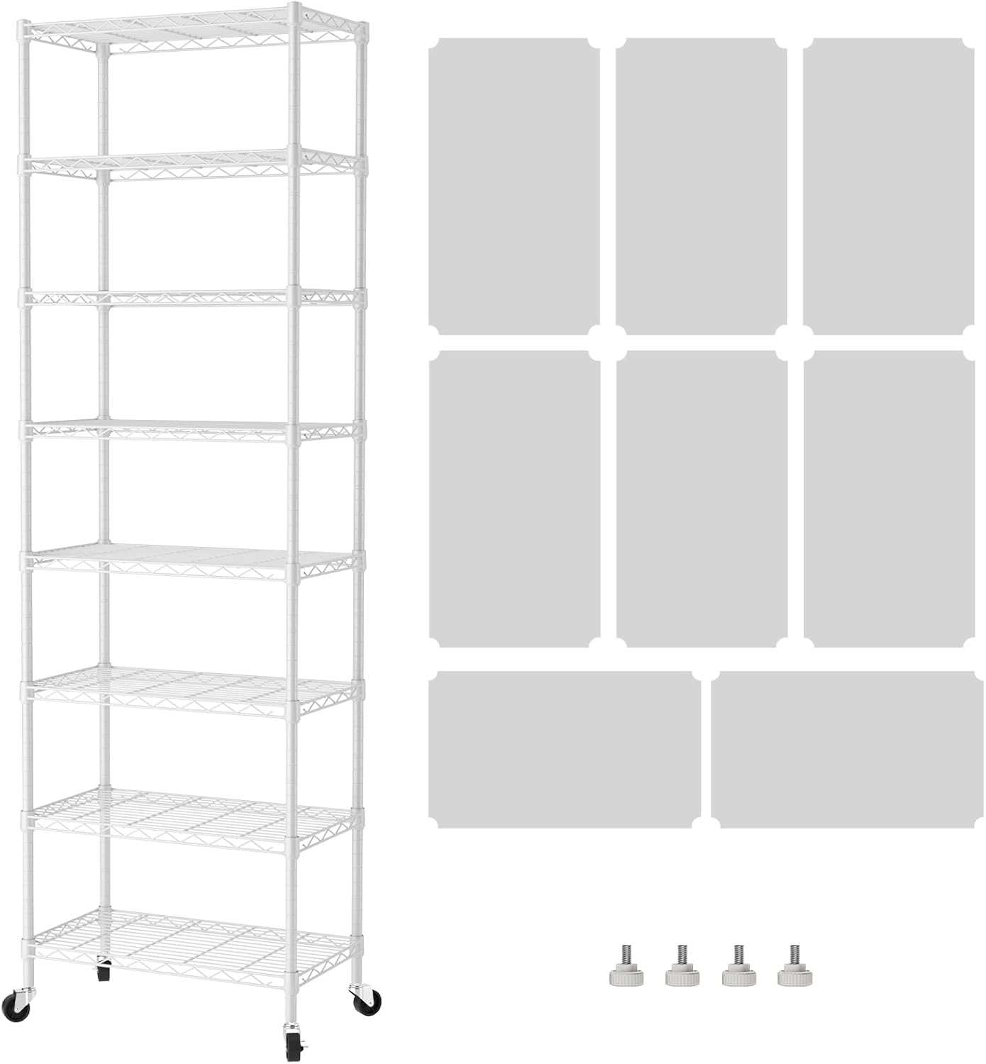 SINGAYE 8 Tier Shelf Organizer Storage Metal Shelves Garage Wire Shelving Unit Pantry Rack Adjustable Standing Storage for Kitchen Closet Laundry Bathroom Pantry 12" D x 22" W x 74" H White