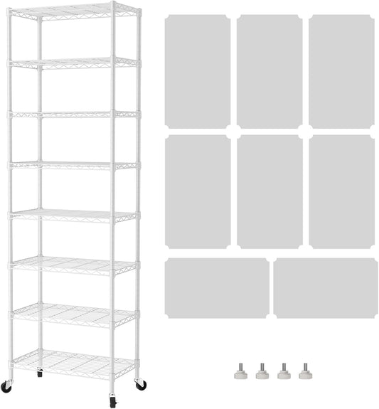 SINGAYE 8 Tier Shelf Organizer Storage Metal Shelves Garage Wire Shelving Unit Pantry Rack Adjustable Standing Storage for Kitchen Closet Laundry Bathroom Pantry 12" D x 22" W x 74" H White
