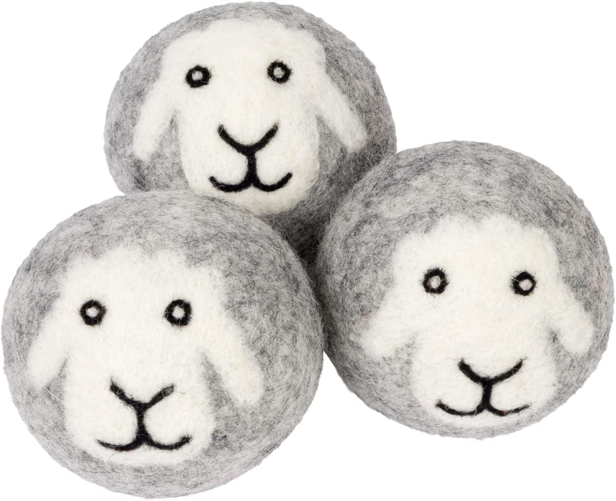 Smart Sheep 3-Pack Wool Dryer Balls - XL Premium Natural Fabric Softener - Award-Winning - Replaces Dryer Sheets - Laundry Balls (Gray Smiling Sheep)