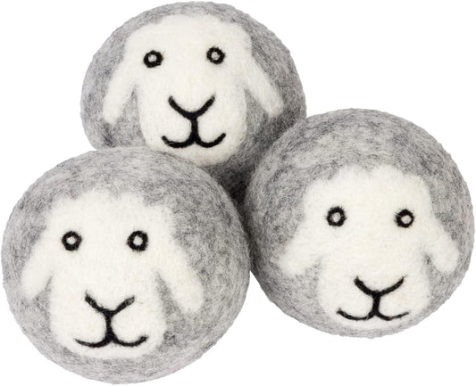 Smart Sheep 3-Pack Wool Dryer Balls - XL Premium Natural Fabric Softener - Award-Winning - Replaces Dryer Sheets - Laundry Balls (Gray Smiling Sheep)