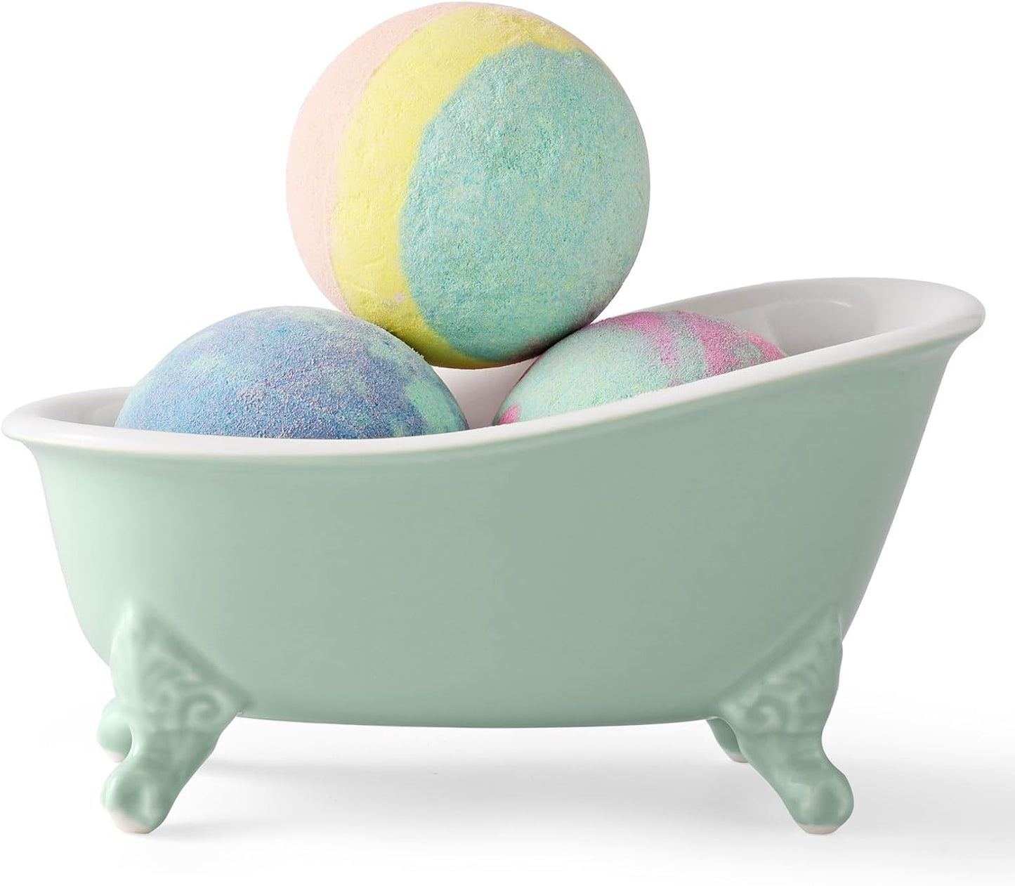 6.1" Vintage Ceramic Mini Decorative Clawfoot Bathtub Bar Soap Dish, Kitchen Sponge Holder and Shower Tray for Bathroom, 1 Pack (Bright Teal)