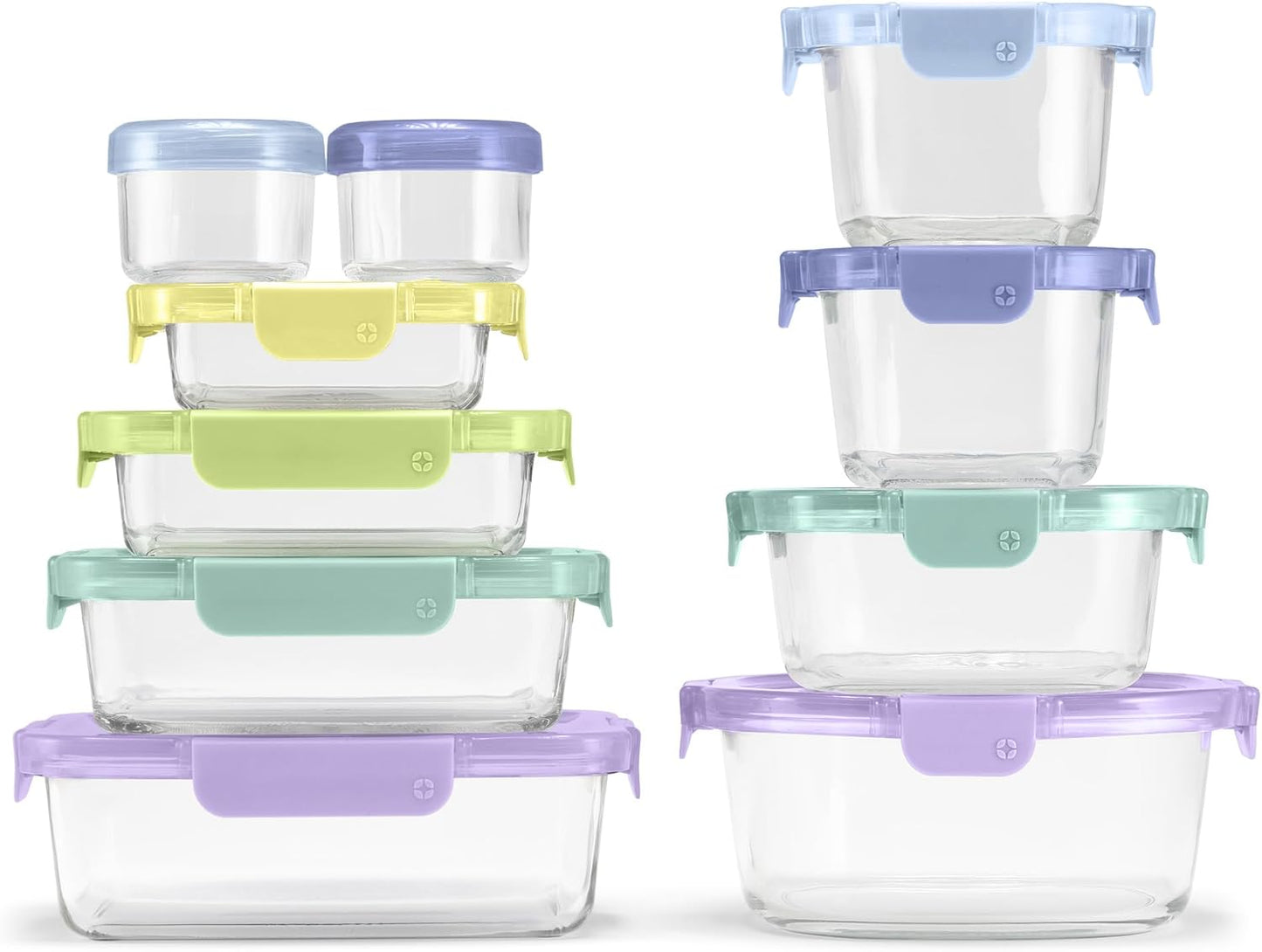 Ello Color Lock 20PC Mixed Glass Food Storage Sets, Leak-Proof Glass Food Storage Containers with Airtight BPA-Free Plastic Lids, Dishwasher, Microwave, and Freezer Safe, Purple Rain