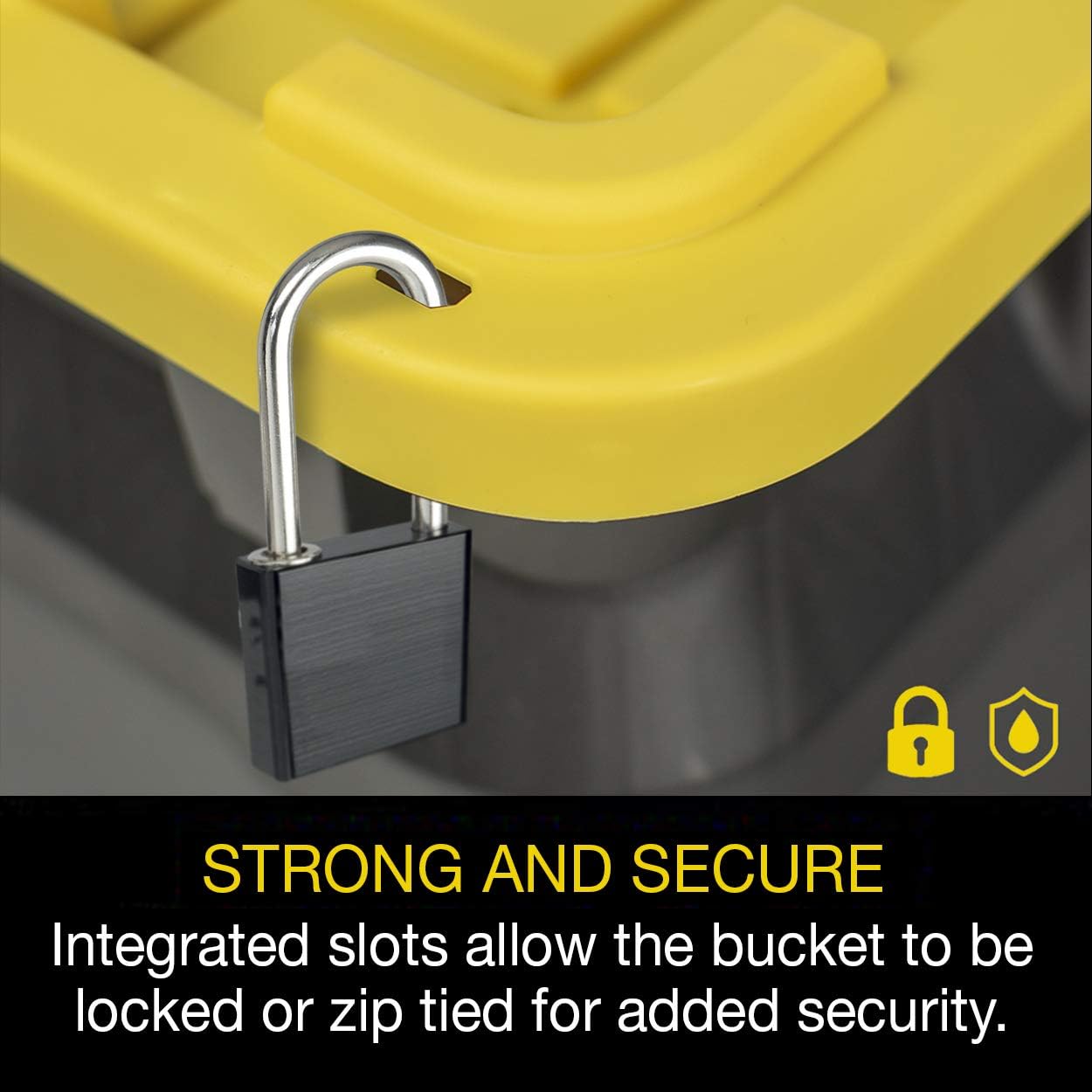 CX BLACK & YELLOW, 5-Gallon Heavy Duty Bucket Tough Storage Container & Snap-Tight Lid, (14.9"H x 12"W x 13"D), Weather-Resistant Design and Stackable Organization Tote [3 Pack]