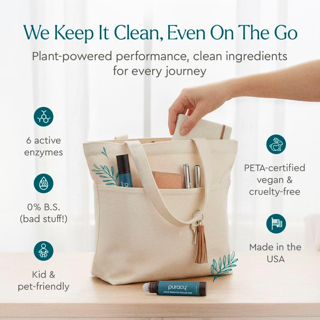 Puracy Stain Remover Pen, Natural Based Travel and Laundry Stain Cleaner for Clothes, Baby Essentials, Kids Stains, Oil and Fabric Spot Cleaner, Unscented (Stain Remover Pen, 0.33 oz, 3 pack)